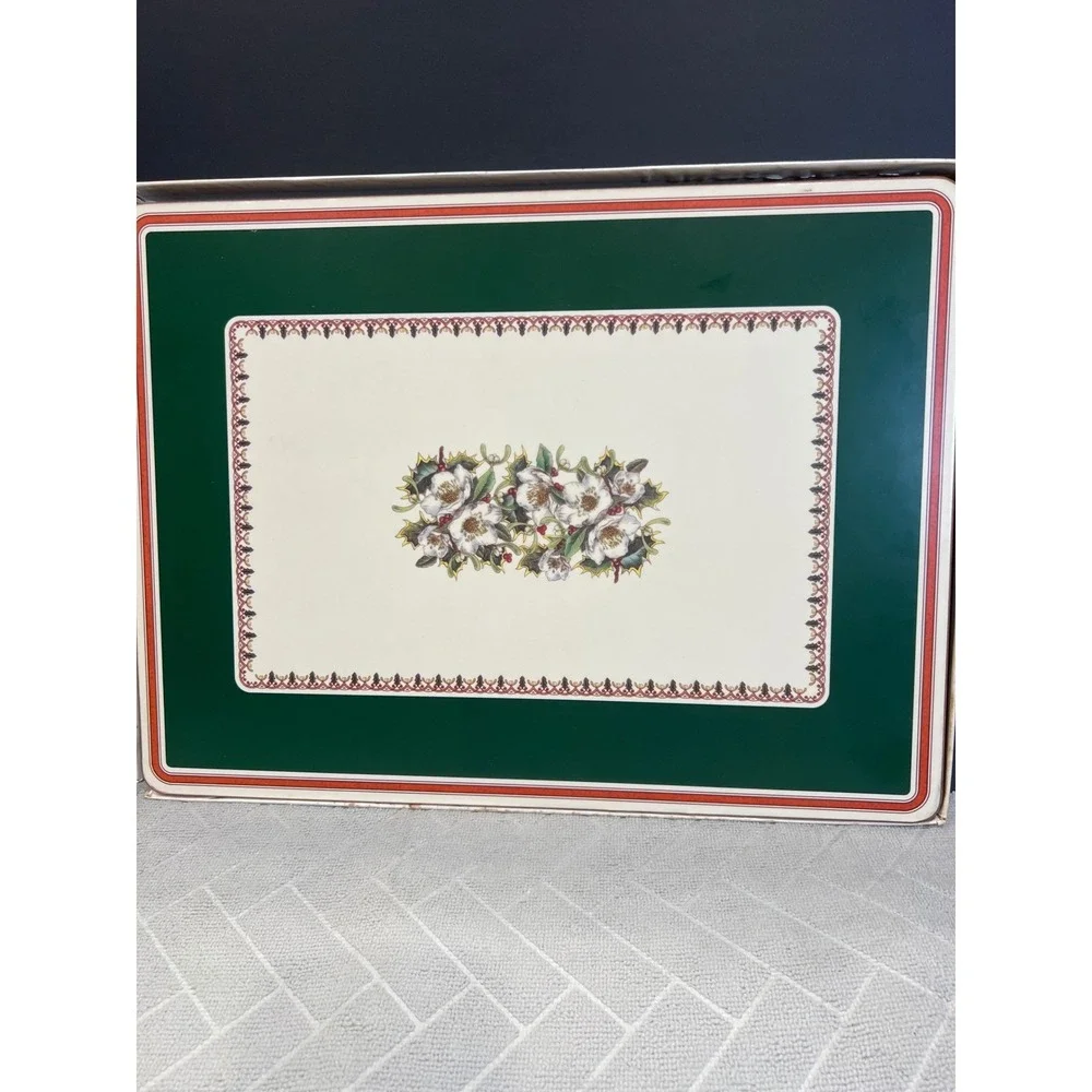 Spode Christmas‎ Rose Placemats Set of 4 Green Cork Back Acrylic Made in England